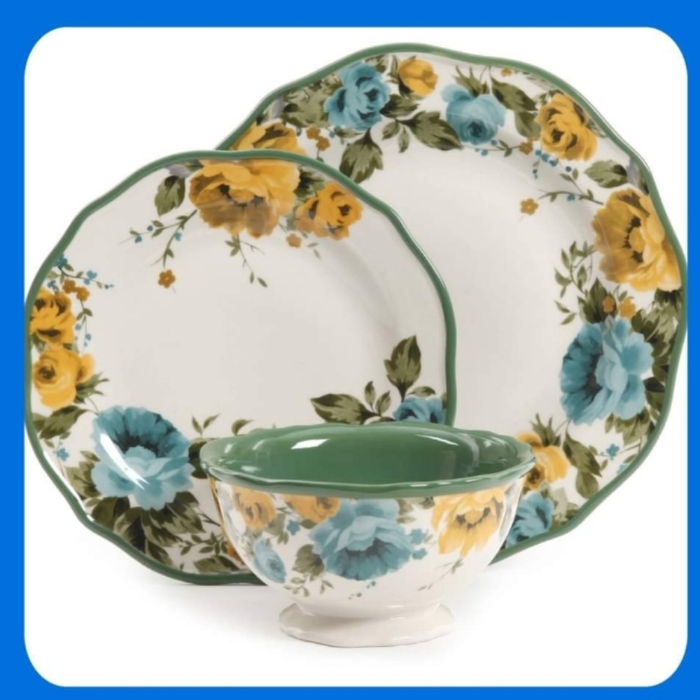 ❤️ 12-Piece Pioneer Woman Rose Shadow 12-Piece Dinnerware Set